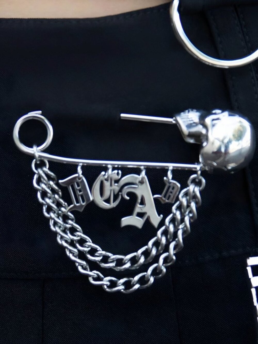 Killstar ✦ DEAD Skull Crossover Safety Pin ✦ Silver Gothic Charm Chain Punk NIP